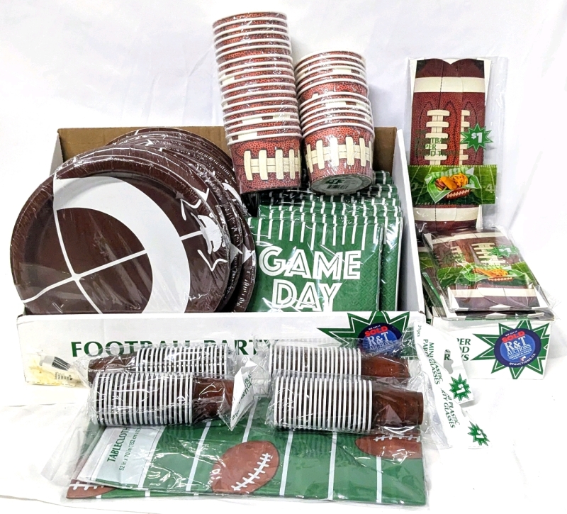 Huge New Football-Themed Disposable Plates, Trays, Cups Lot + More