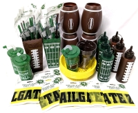 Huge Football Fan Lot: Tailgate Zone Party Tape, Squeezy Condiment Bottles, Football Vessels, Cups, Food Baskets, Kids Tumblers, Popcorn Tubs , Straws