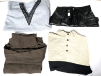 4 New Size Med Women's Clothes : V-Neck Sweater, Pleather Cargo Skirt, Long Sleeve Shirt, Cowlneck Sweater Dress