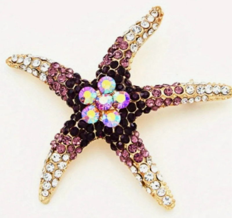 Sea Creature Starfish Brooch Inlaid Shiny Rhinestones<br/>2 x 2 Inches