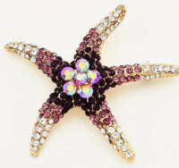 Sea Creature Starfish Brooch Inlaid Shiny Rhinestones<br/>2 x 2 Inches