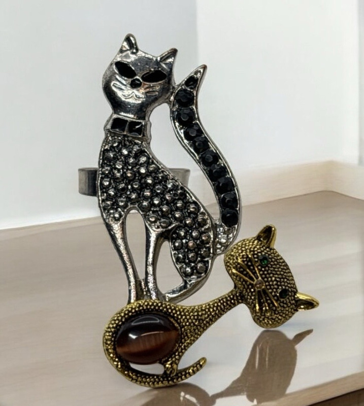 Rhinestone Statement Cat Ring Rhinestone Tiger Eye Cat Brooch
