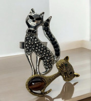 Rhinestone Statement Cat Ring Rhinestone Tiger Eye Cat Brooch