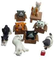 8 Piece Minature Resin Cats 4 in Boxes 4 Various Poses / Book + Stool