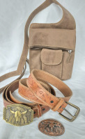 2 Leather Belts (sz 38 & 40) & Cross Body Purse 9.25" Tall