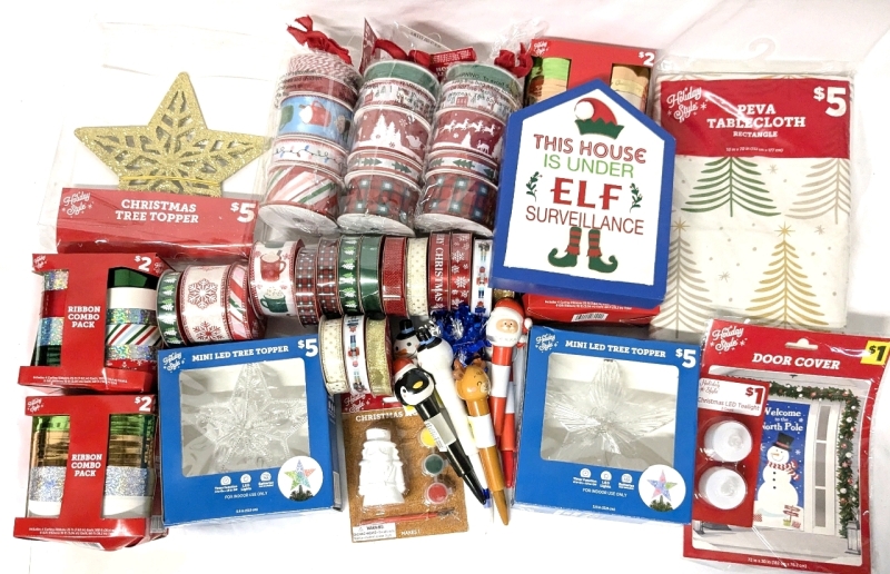 New Christmas Ribbon Spools, Christmas Tree Toppers (incl Battery-Powered LED), PEVA Table Cloth, Pens + More