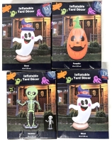 4 New 48" Tall Inflatable Yard Decor : 2x Ghost, Glow-in-the-Dark Skeleton, Pumpkin