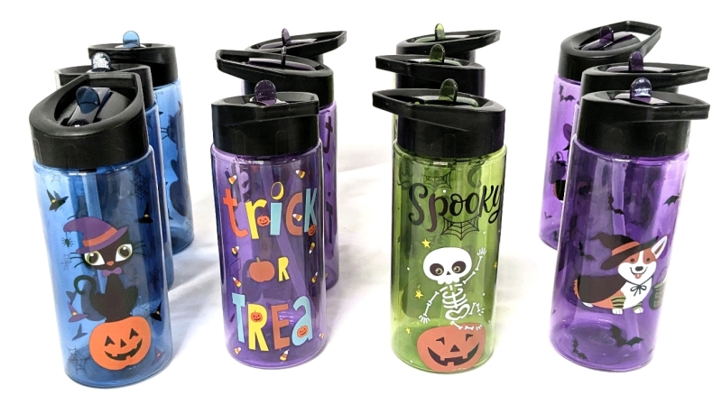 12 New Halloween-Themed Kids Water Bottles - 473ml ea