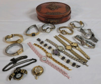16 Assorted Ladies Watches & Time Pieces w/Jewelry Box . Untested