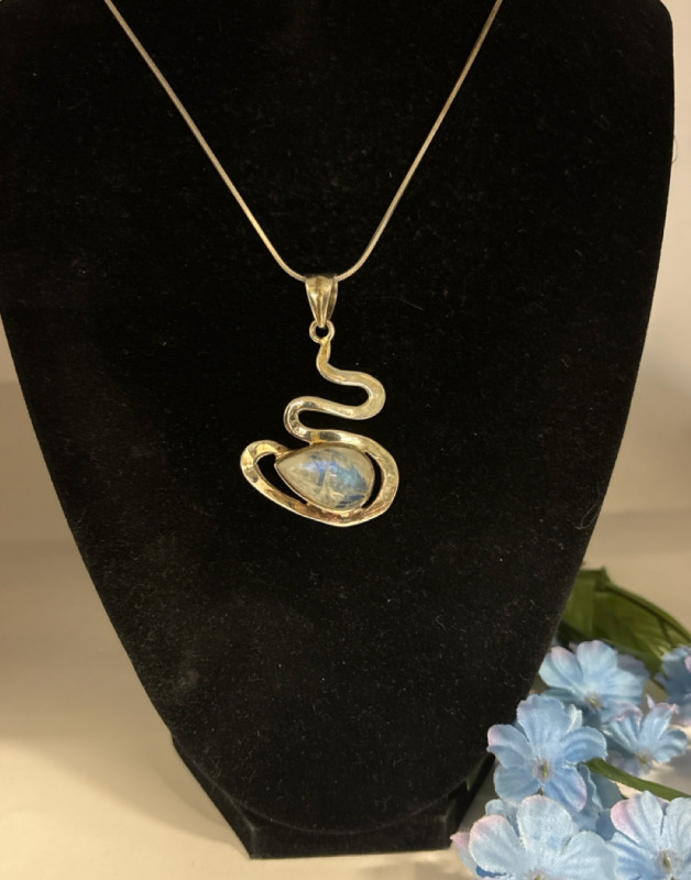 Moonstone 925 Sterling Snake Silver Pendant 925 Snake Chain 18 Inch Both Stamped