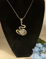 Moonstone 925 Sterling Snake Silver Pendant 925 Snake Chain 18 Inch Both Stamped