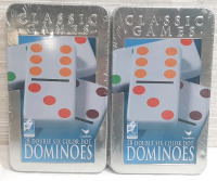 2 New Tins of 28 Double Six Color Dot Dominoes (56pcs in Total)