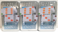 3 New Tins of 28 Double Six Color Dot Dominoes (84 Pcs in Total)