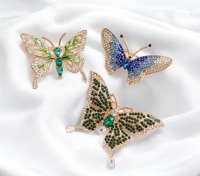 3 Butterfly Rhinestone Brooches