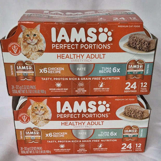 24 New Iams Cat Healthy Adult Cat Food - Chicken & Tuna 37.5g BB 02/02/2026 & BB 10/07/2025