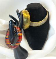 Statement Cleopatra Rigid Necklace Hammered Wide Bangle Vintage