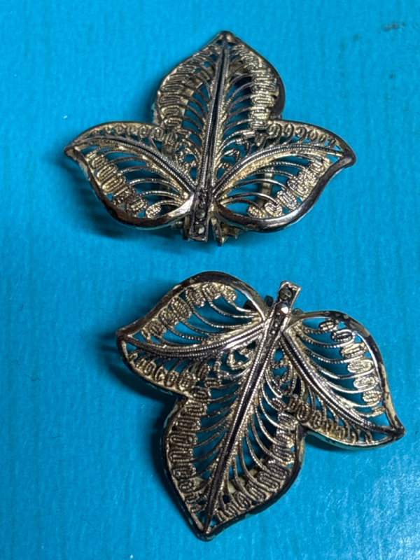 Vintage Sterling Filigree Unique Clip Earrings Signed Sterling SJ