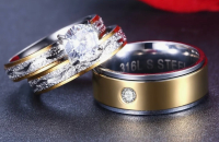 New 2pcs High-end Ring Set Women's Stainless Steel Ring Size 7 and 316 Stainless Steel Men's Ring Size 9 Size Tagged<br/><br/>