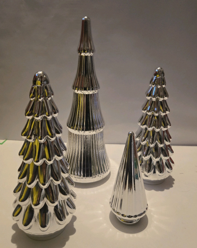 4 New | Silver Decorative Table Top Decor | Tallest Tree Measures 13" Tall