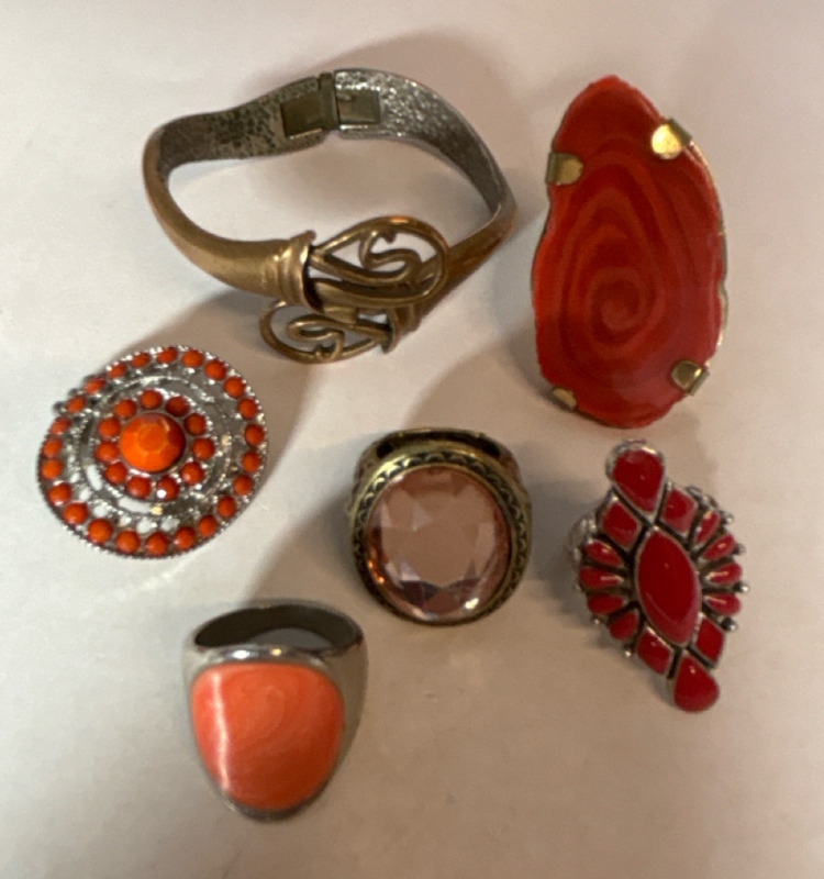 Signed Karen Palmer Cuff Bracelet / 5 Beautiful Rings