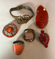 Signed Karen Palmer Cuff Bracelet / 5 Beautiful Rings