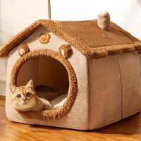 New Cozy Cat Dog House Bed Detachable & Washable Soft Plush Interior Winter Warm