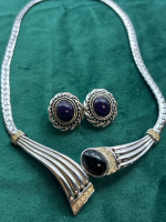 Art Deco Necklace Rhinestones Nina Ricci For Avon Black Cab Earrings Pierced.