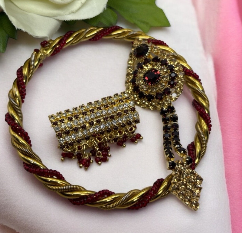 Rhinestone Chatelaine Brooch Bangle Pendant East Indian