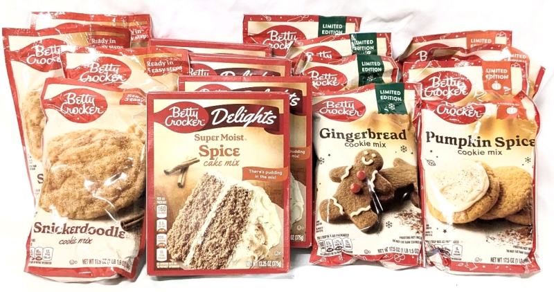 16 New Betty Crocker Baking Mixes - 4 Each: Snickerdoodle Cookies, Super Moist Spice Cake, Gingerbread Cookies, Pumpkin Spice Cookies