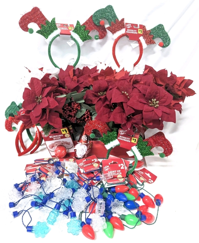 New Christmas Novelty Light-Up Necklaces & Headbands, Artificial Flowers +