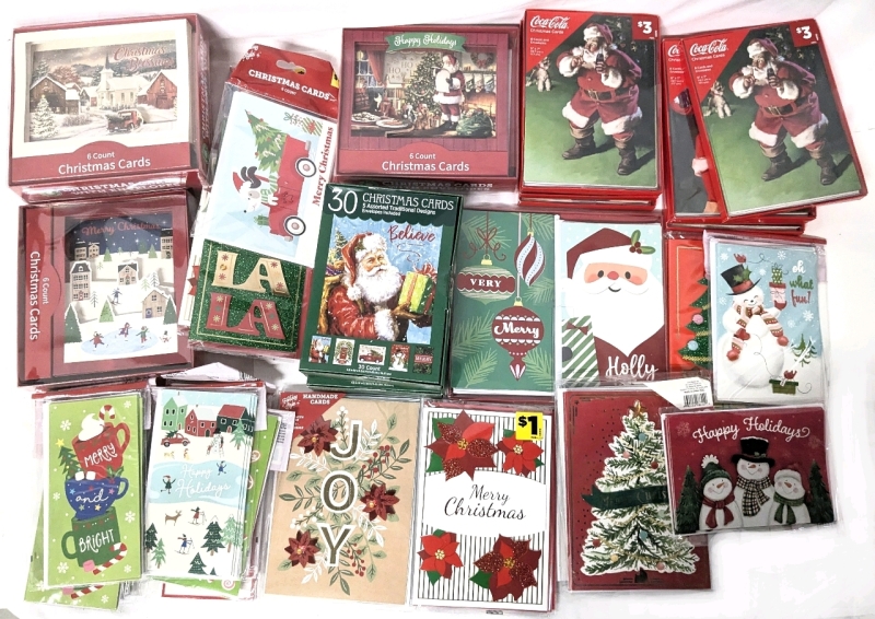 16 New Packs Christmas Cards, 10 Packs Money Holders + 4 Individual Cards incl Licensed Coca-Cola, Glitter Cards, 3D Cards + More