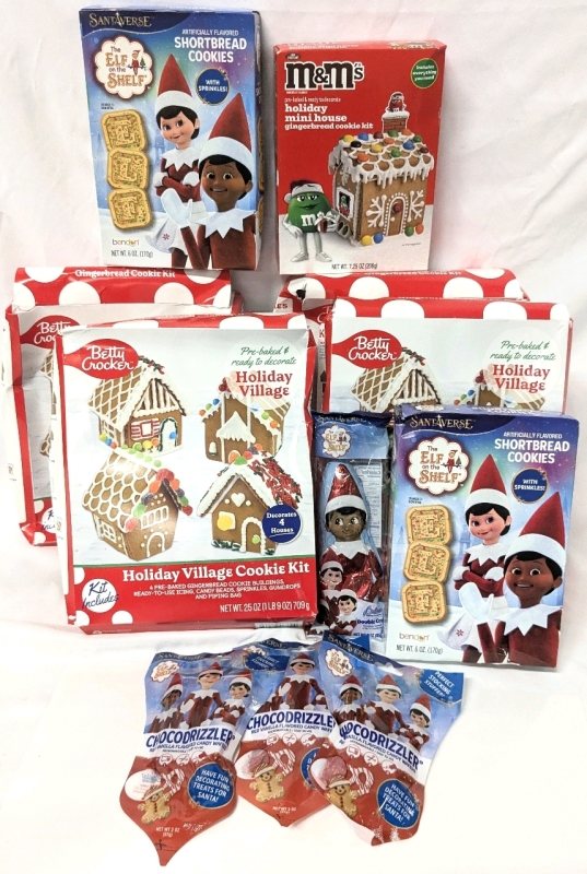 New Sweet Treats : 4x Betty Crocker Holiday Village Cookie Kits, M&Ms Holiday Mini House, 2x Boxes Elf on a Shelf Shortbread Cookies, 3x ChocoDrizzlers, Double Crisp Chocolate Elf