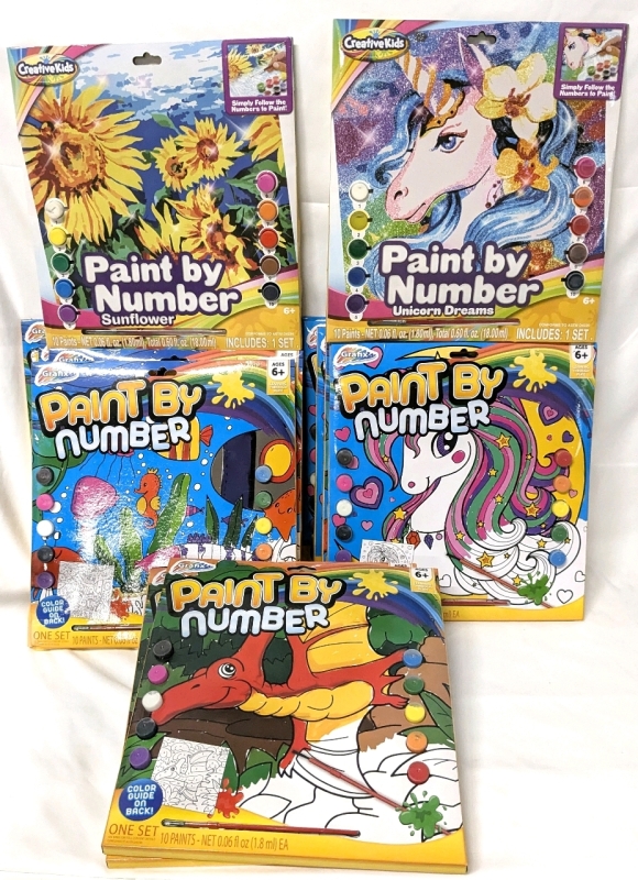 14 New Grafix PAINT BY NUMBER Sets : 1x Unicorn Dreams, 1x Sunflower, 2x Pterodactyl, 4x Cutie Unicorns, 6x Under the Sea