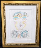 Gold Leaf Framed with Double Line Cut Mattings Original Michael Close Ink & Watercolor Signed Over Embossed Stamp - 21" x 17"