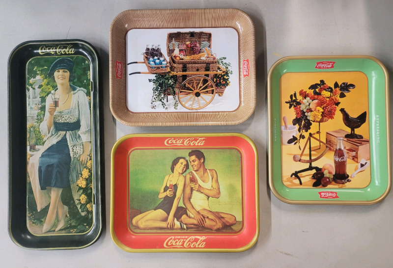 Four (4) Coca-Cola Serving Trays . Measures 13"&times;10 1/4" & 8.5"&times;19"
