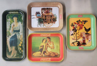 Four (4) Coca-Cola Serving Trays . Measures 13"&times;10 1/4" & 8.5"&times;19"
