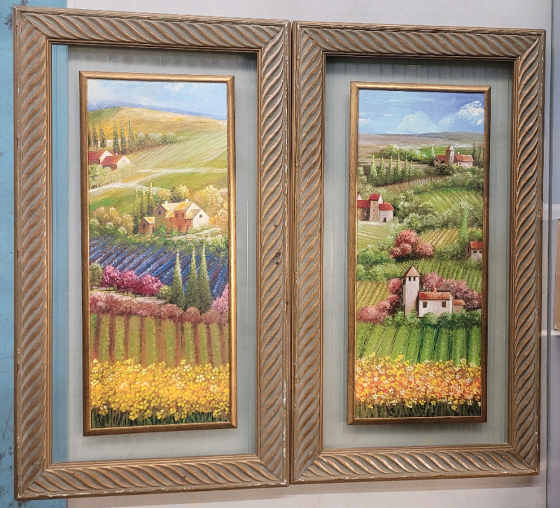 Home Decor Framed Frosted Glass Wall Art , Pair . Measures 15.5"&times;27.5"