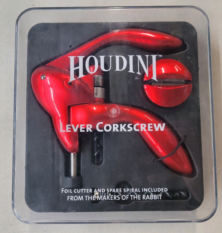 Houdini Lever Corkscrew w/Case . Foil Cutter and Spare Spiral Included