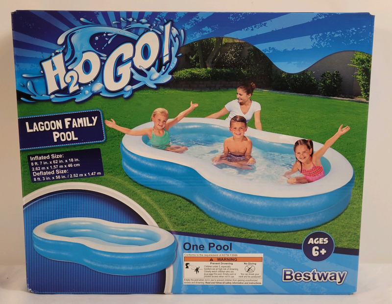 New - H&sup2;O Go! Inflatable Lagoon Family Outdoor Pool . Inflated Size 8" 7"&times;62"&times;18" .