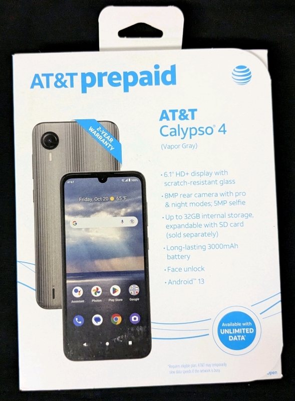 New AT&T Calypso 4 Vapor Grey 6.1" Screen 32GB Android 14 Smartphone IMEI | See Description