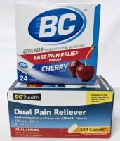 New BC Cherry-Flavored Fast Dissolving Pain Powder (Aspirin/Caffeine - 24 Doses) + Dual Action Pain Reliever (Acetaminophen 25mg /Ibuprofen 125mg - 144 Caps)