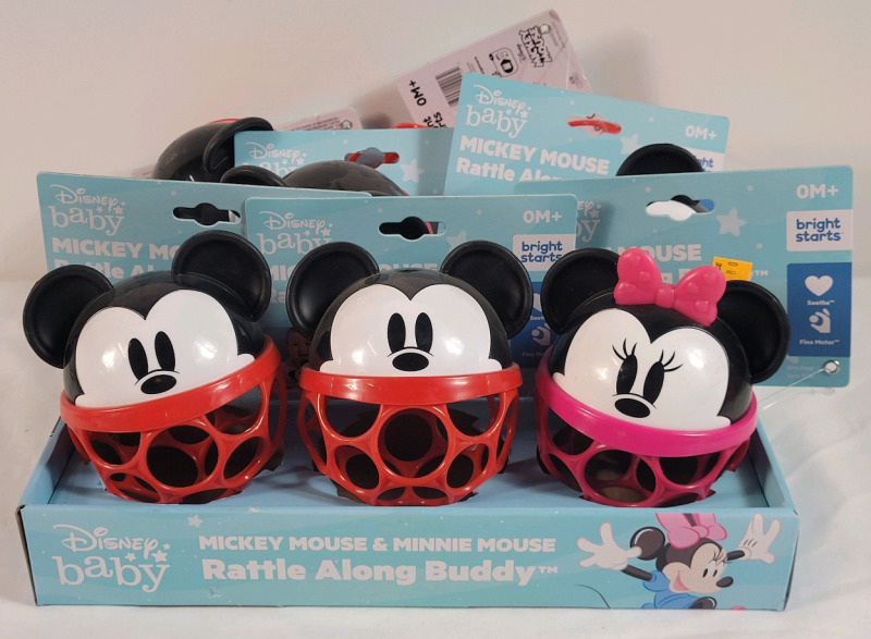 9 New Disney Mickey Mouse & Minnie Mouse Rattle Along Buddy Baby Toy . 7 Mickey & 2 Minnie