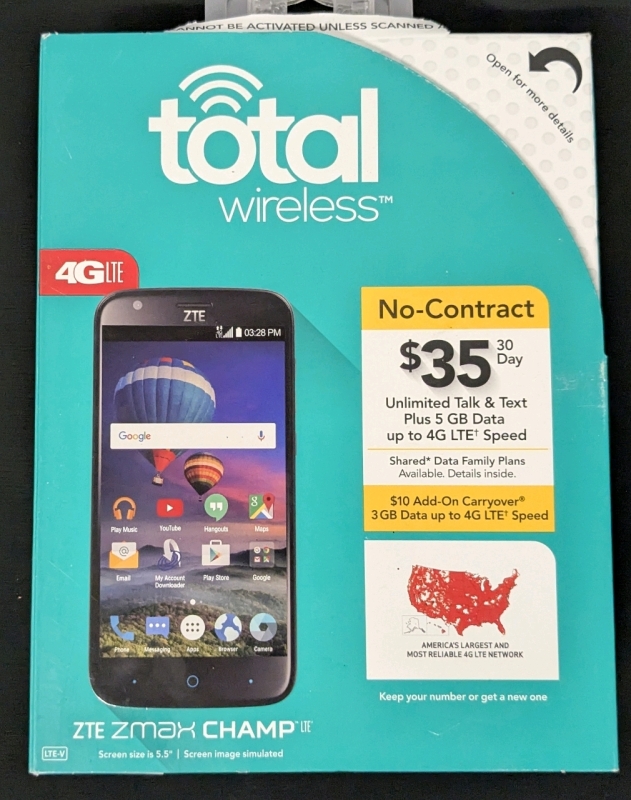 New Total ZTE ZMAX Champ 5.5" Android 6.0 8gb Smartphone | See Description