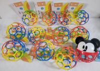 11 New Bright Starts Baby OBall Classic Baby Easy Grip Toy & Disney Mickey Mouse Baby Rattle Along Buddy