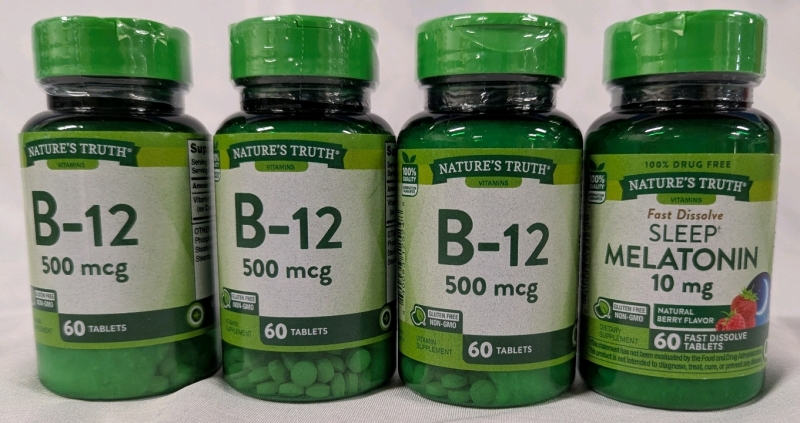 180 New Nature's Truth B-12 Tablets (500mcg) & 60New Nature's Truth Sleep Melatonin Caplets (10mg)
