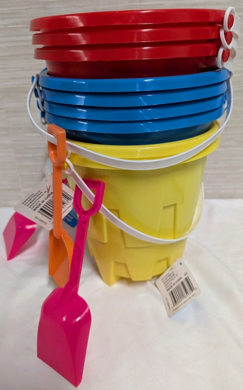 9 New 8" Round Pail & Shovels.