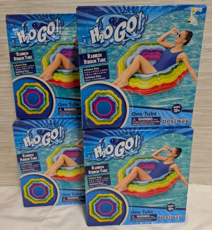 4 New H2O Go Rainbow Ribbon Tube Water Float. Inflated Size 41.5" by 41.5" by 10.5"