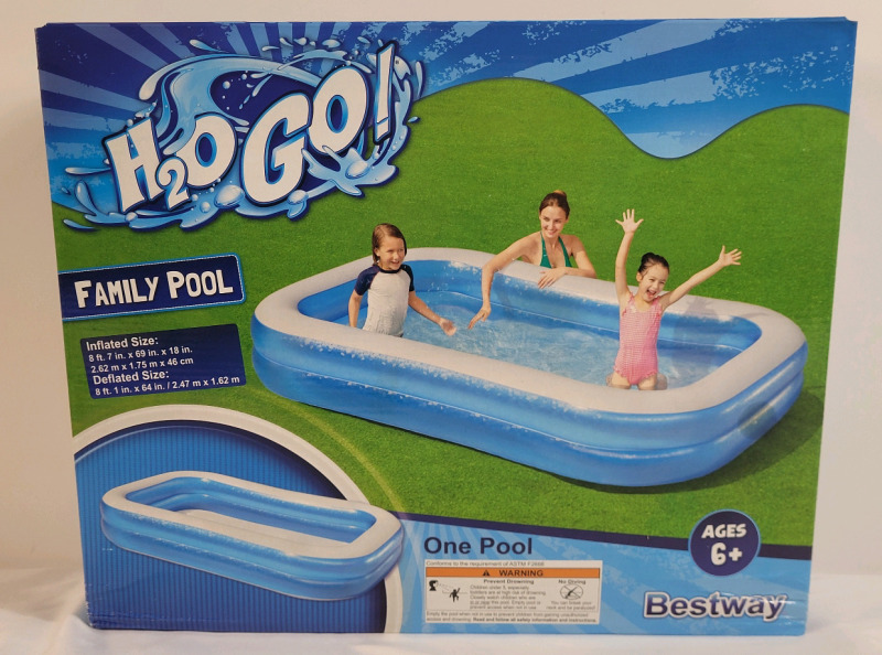 New - H&sup2;O Go! Inflatable Family Outdoor Pool . Inflated Size 8" 7"&times;69"&times;18" .