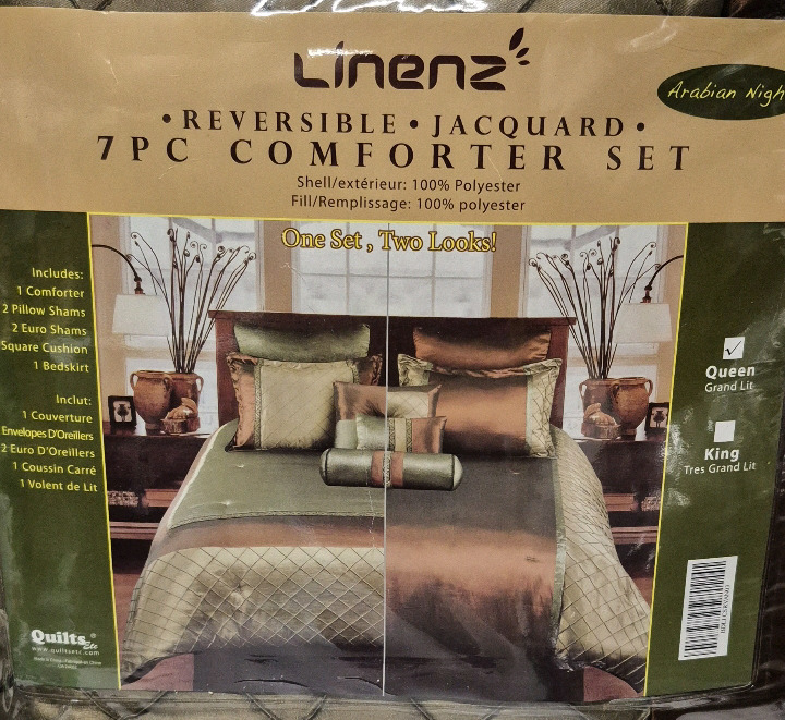 New 7 Pc Set Linenz sz Queen Reversible Jacquard Comforter Set