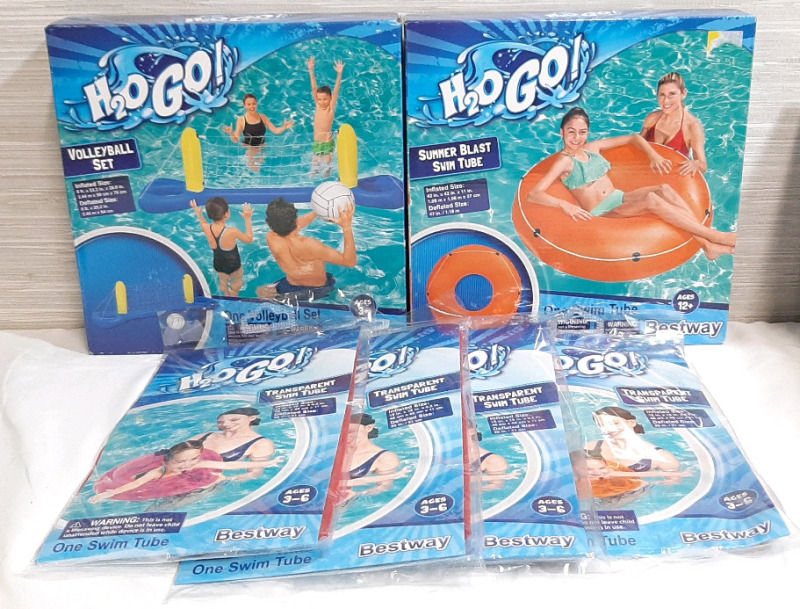 Lot of H2O Go! Products, Including 4 Transparent Swim Tubes, Volleyball Set & Summer Blast Swim Tube